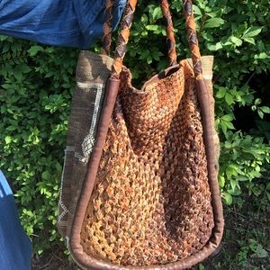 Claremonte Vintage•Leather + Crochet Braided Tote